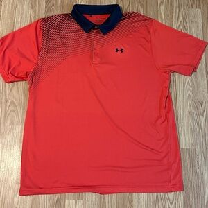 Under Armour Red Playoff Polo Shirt w/Blue Design & UA Logo -HeatGear -Size 2XL